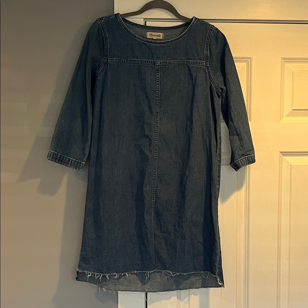 Madewell Indigo Denim Shift Dress with Raw Hem